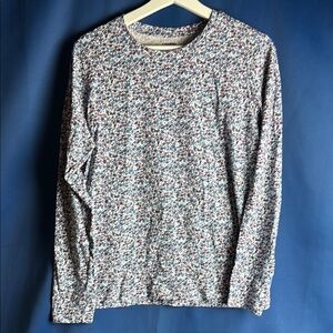 Land’s End 100% Cotton Blue, Mroon, White Floral Long Sleeve Shirt medium